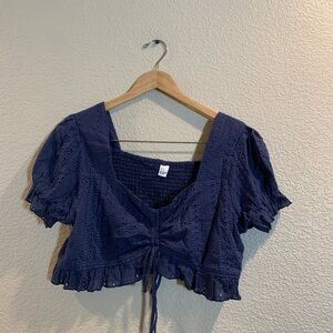 H&M Blue Flutter Sleeve Crop Blouse